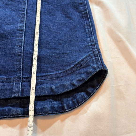 Altar'd State Dark Wash Denim Mini Skirt High Waisted Curved Hem Blue Size M New - Picture 7 of 8